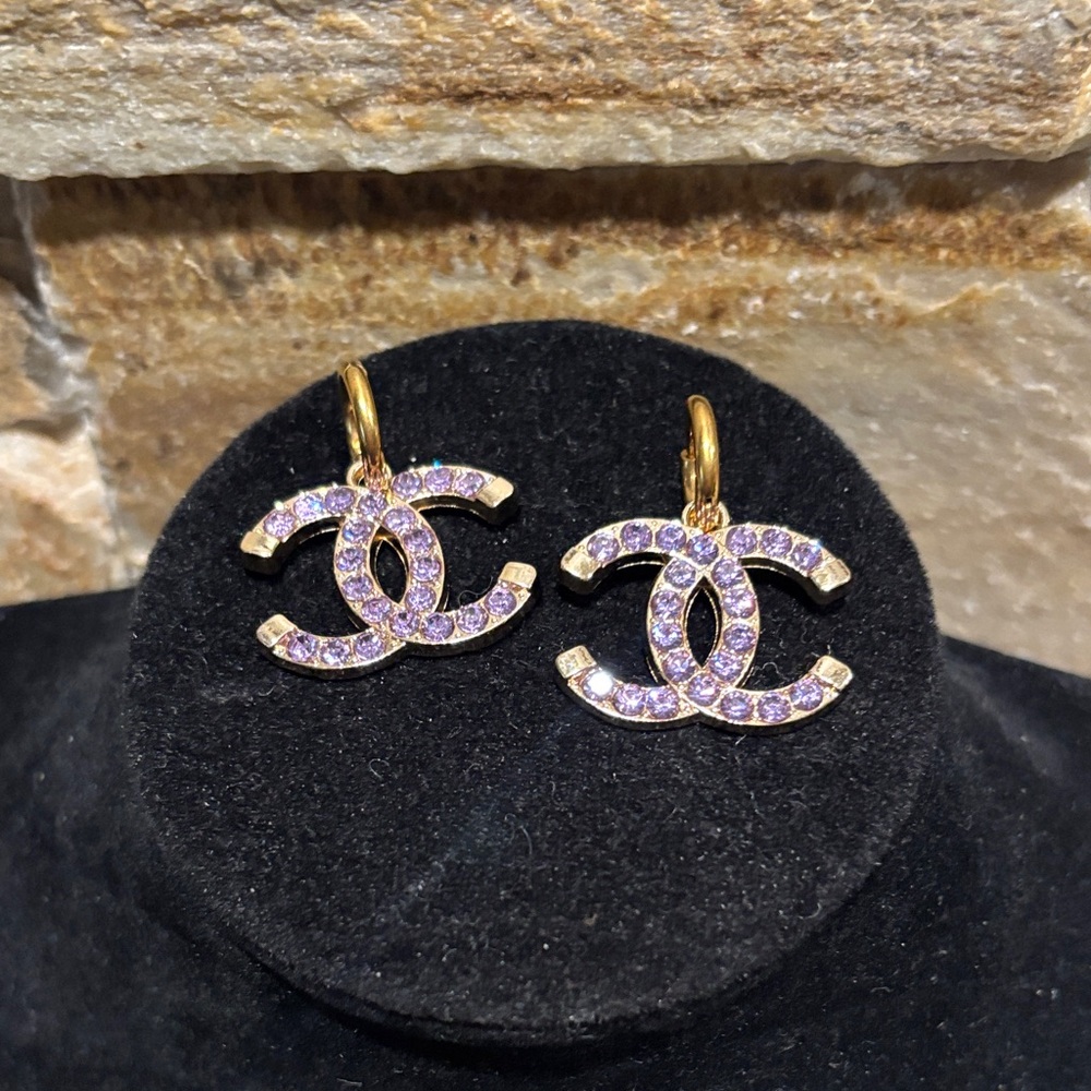 Gold and Lavender CC Crystal Earrings